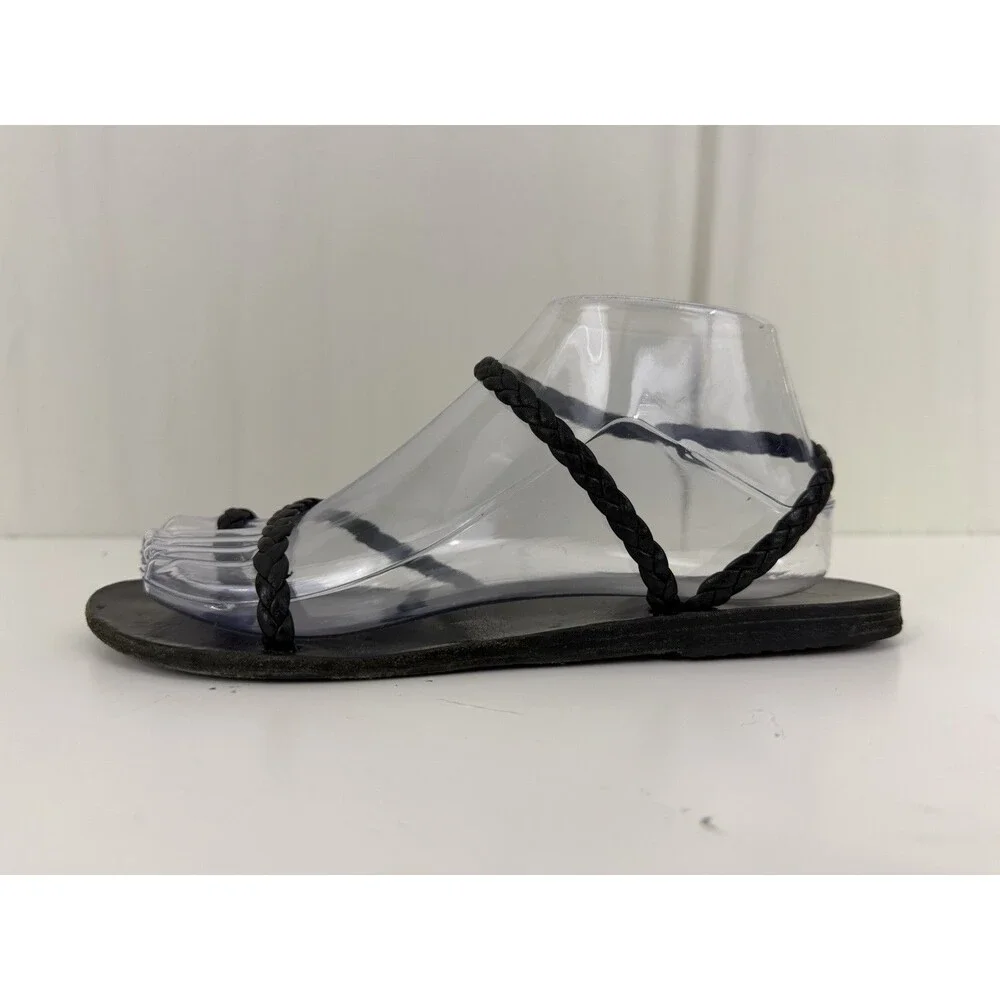 Ancient Greek Sandals Eleftheria Black Braided Leather Straps EU 39 Gladiator